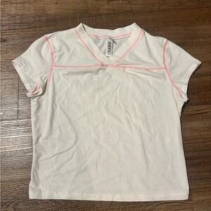 SKIMS Short Sleeve Tee in Cream with Pink Accents